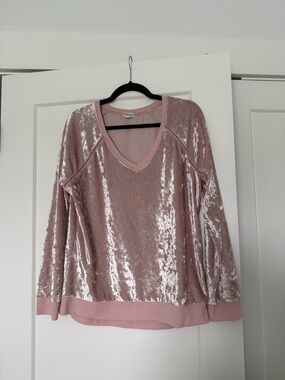 P.J. Salvage Pink Faux Velvet Lounge Top